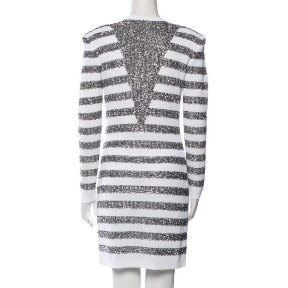 Balmain | Dresses | Balmain New Striped White Silver Dress 6 Fr38
